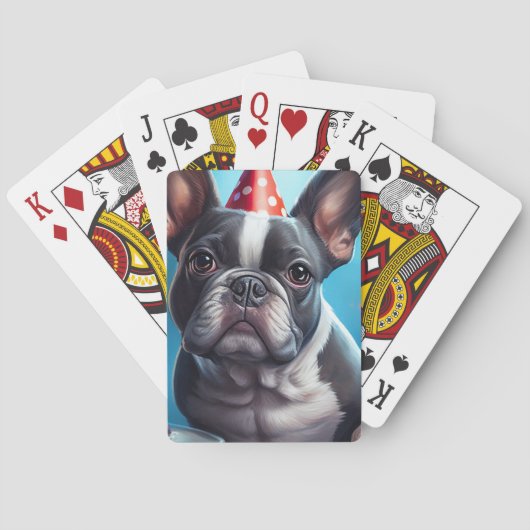 Frenchie Birthday Bash: Een echte Franse bulledog Pokerkaarten (Achterkant)