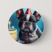 Frenchie Birthday Bash: Een echte Franse bulledog Ronde Button 5,7 Cm (Voorkant)
