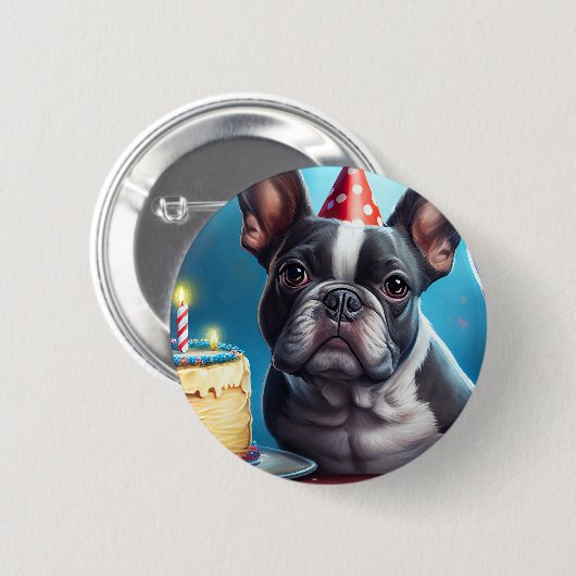 Frenchie Birthday Bash: Een echte Franse bulledog Ronde Button 5,7 Cm (Voorkant /achterkant)