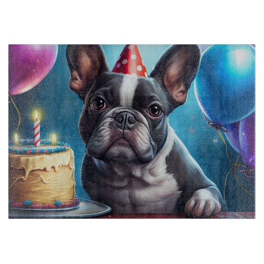 Frenchie Birthday Bash: Een echte Franse bulledog Snijplank (Voorkant)