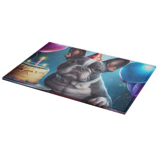 Frenchie Birthday Bash: Een echte Franse bulledog Snijplank (Hoek)