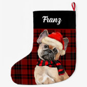 Frenchie Bulldog and Red Plaid with Dog's Name Grote Kerstsok (Achterkant)