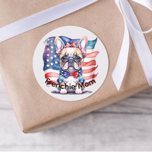 Frenchie Bulldog Moeder Patriottische Vlag van de Ronde Sticker