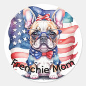 Frenchie Bulldog Mom Patriotic USA Flag  Ronde Sticker (Voorkant)