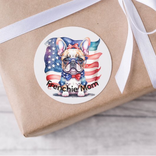 Frenchie Bulldog Mom Patriotic USA Flag  Ronde Sticker