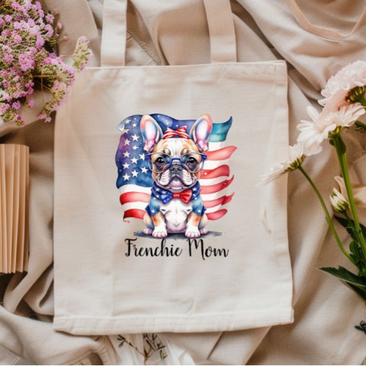 Frenchie Bulldog Mom Patriotic USA Flag Tote Bag