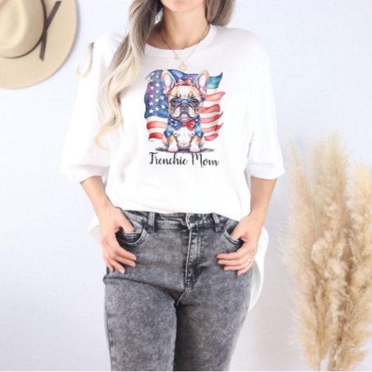 Frenchie Bulldog Mom Patriotic USA Flag  Tri-Blend Shirt