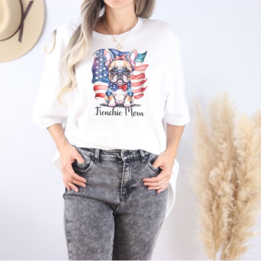 Frenchie Bulldog Mom Patriotic USA Flag Tri-Blend Shirt