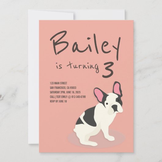 Frenchie Bulldog Puppy Dog Birthday Uitnodiging (Voorkant)