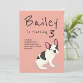 Frenchie Bulldog Puppy Dog Birthday Uitnodiging (Staand voorkant)