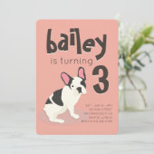 Frenchie Bulldog Puppy Dog Birthday Uitnodiging (Staand voorkant)