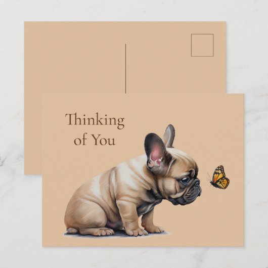 Frenchie & Butterfly Denken aan jou Briefkaart (Voorkant / Achterkant)