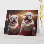 Frenchie Christmas Carolers Fun Holiday Kaart (Gele Bloem)