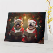 Frenchie Christmas Carolers Fun Holiday Kaart (Gele Bloem)