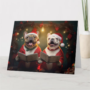 Frenchie Christmas Carolers Fun Holiday Kaart