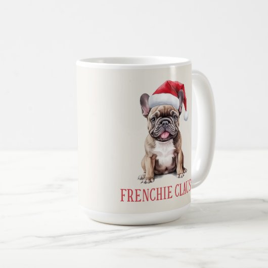 Frenchie Claus Dog Pun Christmas Coffee Mok (Voorkant rechts)