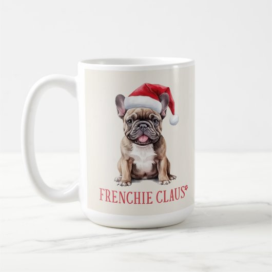 Frenchie Claus Dog Pun Christmas Coffee Mok (Links)