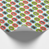 Frenchie Collage Blue Green Coral Wrapping Paper Cadeaupapier (Hoek)