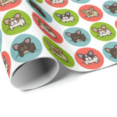 Frenchie Collage Blue Green Coral Wrapping Paper Cadeaupapier (Rol Hoek)