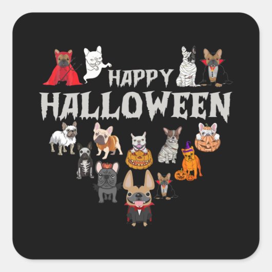 Frenchie Costume Happy Halloween French Bulldog Vierkante Sticker (Voorkant)