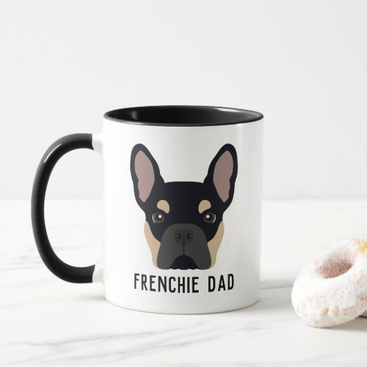Frenchie Dad Black en Tan French Bulldog Mok (Met donut)