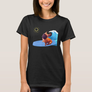 Frenchie de surfer French bulldog pup on a surfbo T-shirt