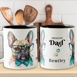 Frenchie Dog DAD Personalized Retro French Bulldog Tweekleurige Koffiemok