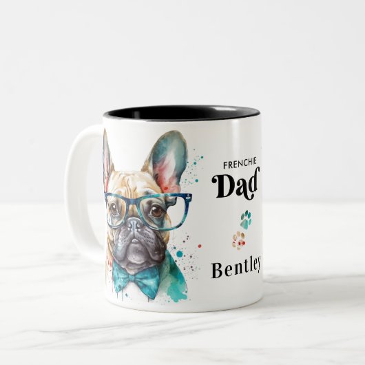 Frenchie Dog DAD Personalized Retro French Bulldog Tweekleurige Koffiemok (Voorkant links)
