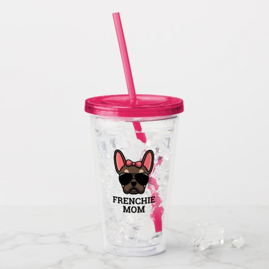 Frenchie Dog Ma Brown en Tan French Bulldog Acryl Drinkbeker (Voorkant ijs)