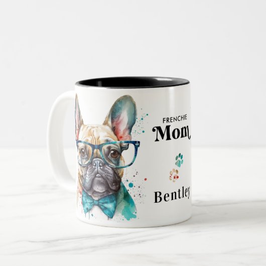 Frenchie Dog MOM Personalized Retro French Bulldog Tweekleurige Koffiemok (Voorkant links)