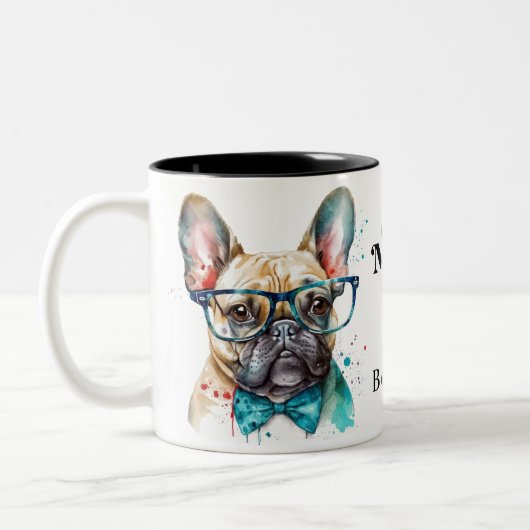 Frenchie Dog MOM Personalized Retro French Bulldog Tweekleurige Koffiemok (Links)