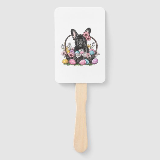 Frenchie Dog Pasen Frenchie Dog Eieren Kunst T-Shi Handwaaier (Voorkant)