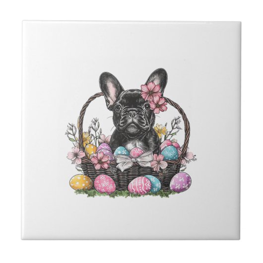 Frenchie Dog Pasen Frenchie Dog Eieren Kunst T-Shi Tegeltje (Voorkant)