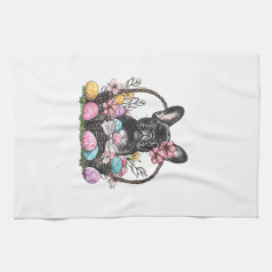 Frenchie Dog Pasen Frenchie Dog Eieren Kunst T-Shi Theedoek