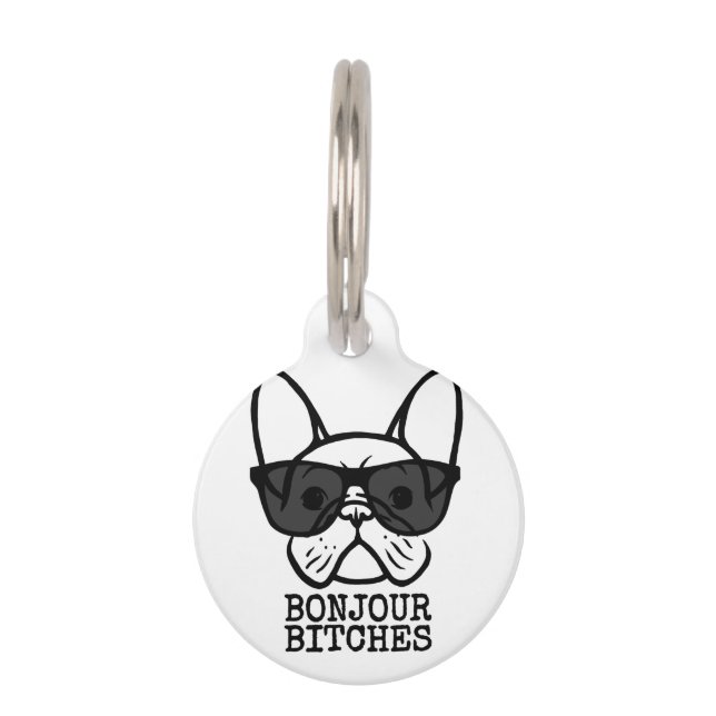 Frenchie Dog Pet Owner Bonjour Glasses Cool French Huisdierpenning (Voorkant)