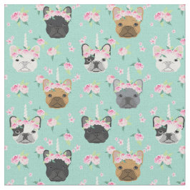 Frenchie Dogs Unicorn Flower Crown pastelmint Stof