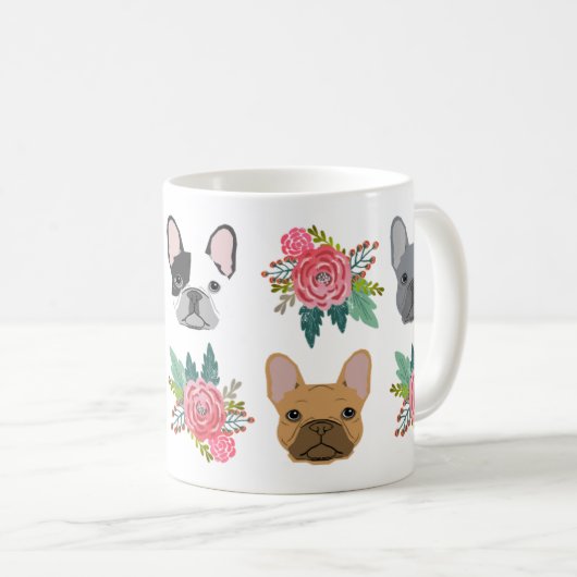 Frenchie Florals Mok - leuke franse stierenhonden (Voorkant rechts)