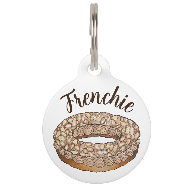 Frenchie Frans Paris Brest Choux Gebak Dessert Huisdierpenning (Voorkant)