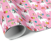 Frenchie French Bulldog Birthday Pink Cadeaupapier (Rol Hoek)