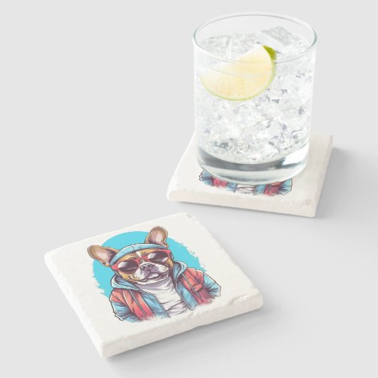 Frenchie French Bulldog Dog Stenen Onderzetter (Zijkant)