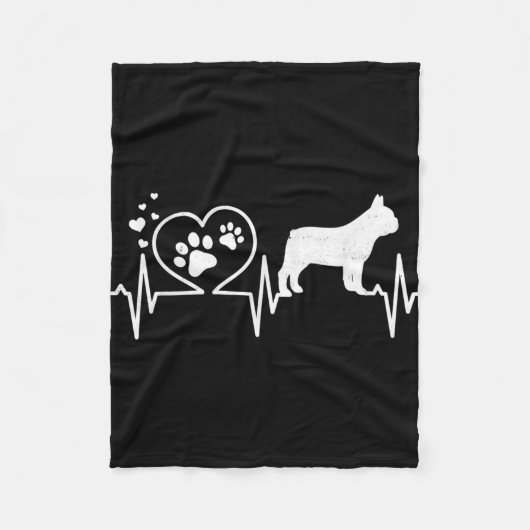 Frenchie French Bulldog mama Dad Heartbeat Heart Fleece Deken (Voorkant)