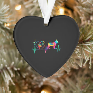 Frenchie French Bulldog mama Dad Heartbeat Tie Dye Ornament