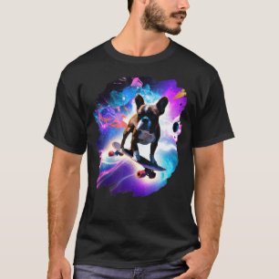 Frenchie French Bulldog Skateboarding Space Retro T-shirt