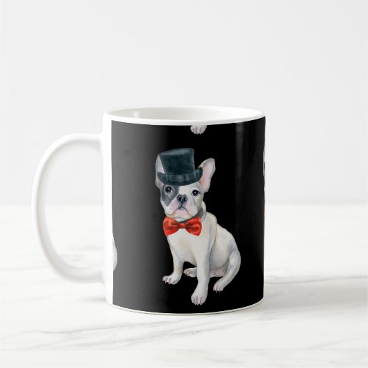 Frenchie French Bulldog Top Hat red bow stropdas H Koffiemok (Links)