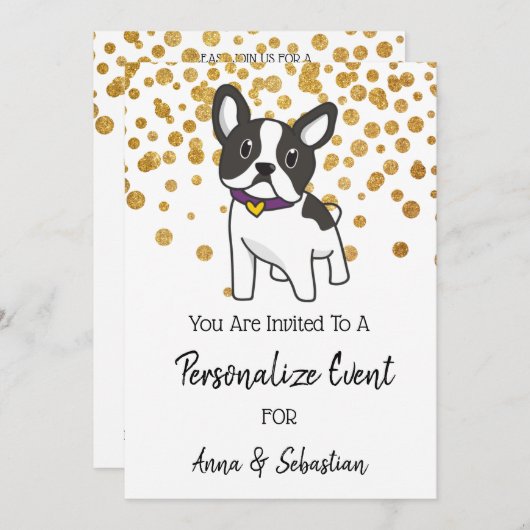 *~* Frenchie French Cute Bulldog Uitnodiging (Voorkant / Achterkant)