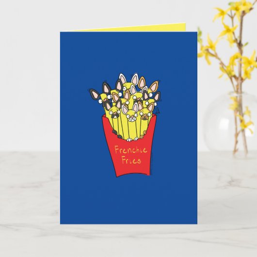 Frenchie Fries - Frans Wenskaart van Bulldog Kaart (Gele Bloem)