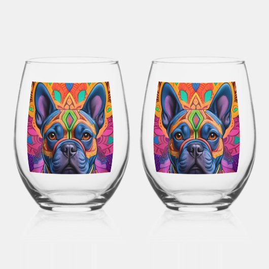 Frenchie Fun Birthday Fantasy Wijnglas Zonder Voet (Voorkant)