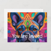 Frenchie Fun Uitnodiging Briefkaart (Voorkant / Achterkant)