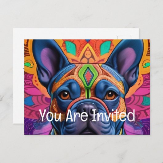 Frenchie Fun Uitnodiging Briefkaart (Voorkant / Achterkant)