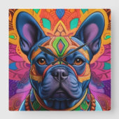 Frenchie Fun Verjaardags Fantasie Vierkante Klok (Voorkant)